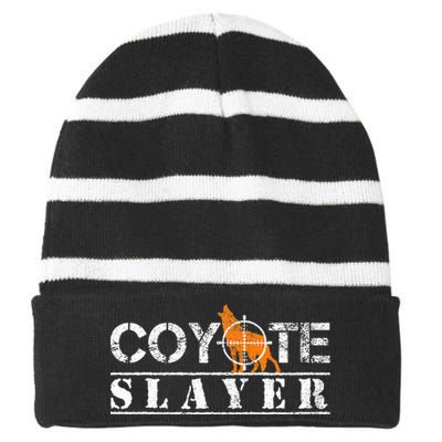 Coyote Funny Hunting Gift For Coyote Hunters Striped Beanie with Solid Band