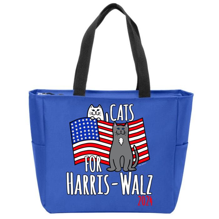 Cats For Harris Walz 2024 Cool Gift Zip Tote Bag