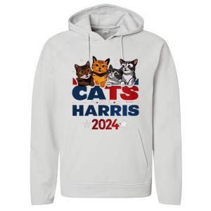 Cats For Harris 2024 Kamala Harris For President 2024 Performance Fleece Hoodie