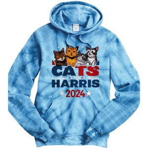 Cats For Harris 2024 Kamala Harris For President 2024 Tie Dye Hoodie