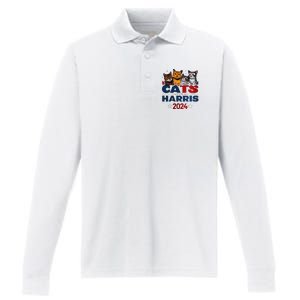 Cats For Harris 2024 Kamala Harris For President 2024 Performance Long Sleeve Polo