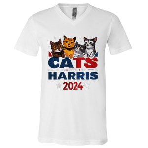 Cats For Harris 2024 Kamala Harris For President 2024 V-Neck T-Shirt