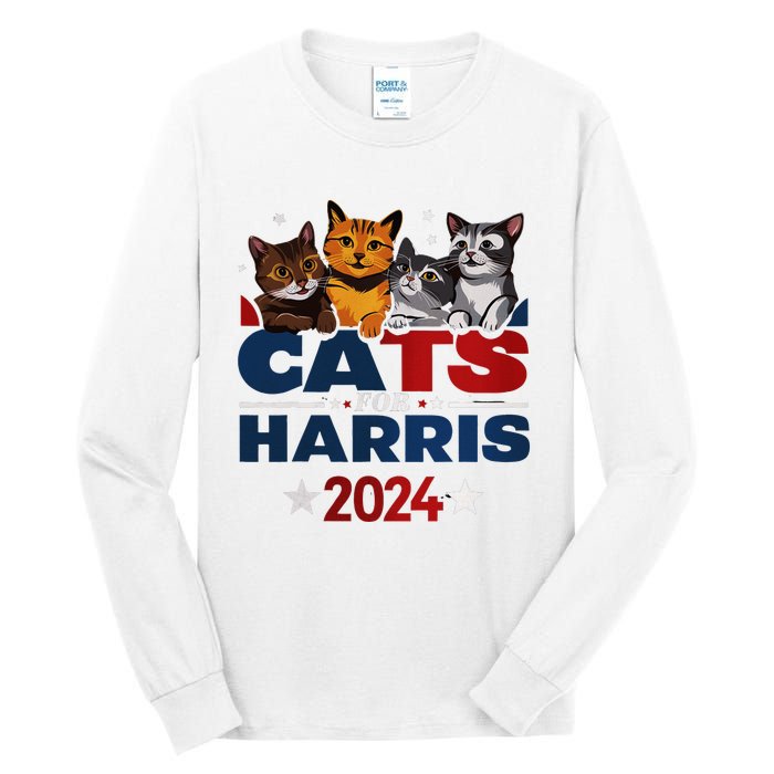 Cats For Harris 2024 Kamala Harris For President 2024 Tall Long Sleeve T-Shirt