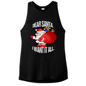 Christmas Funny Humor Design Gift Dear Santa I Want It All Cute Gift Ladies PosiCharge Tri-Blend Wicking Tank