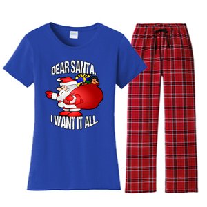 Christmas Funny Humor Design Gift Dear Santa I Want It All Cute Gift Women's Flannel Pajama Set