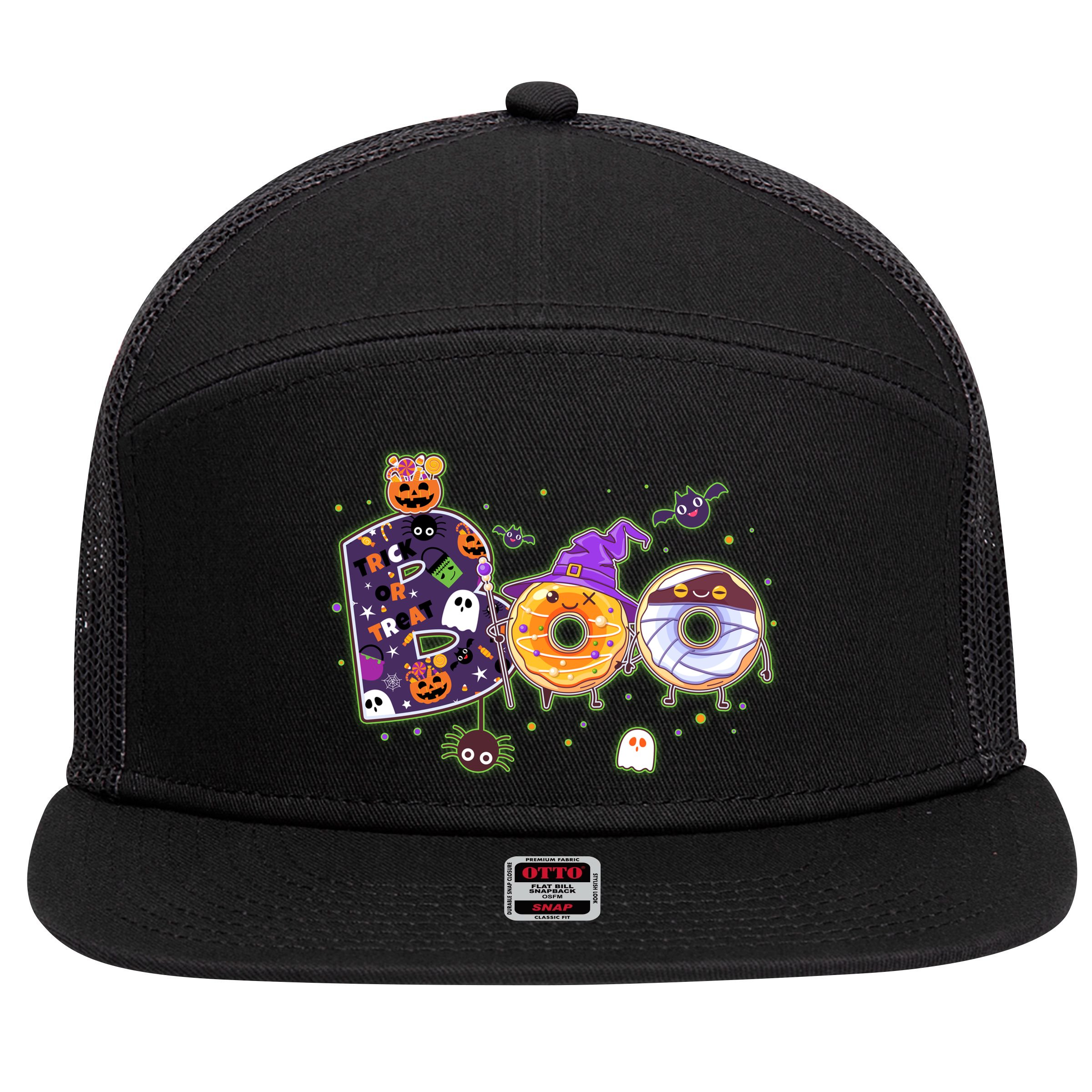 Cute Funny Halloween Boo Donuts 7 Panel Mesh Trucker Snapback Hat