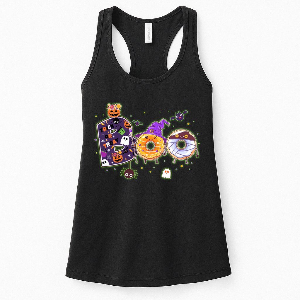 Cute Funny Halloween Boo Donuts Womens Tank Top