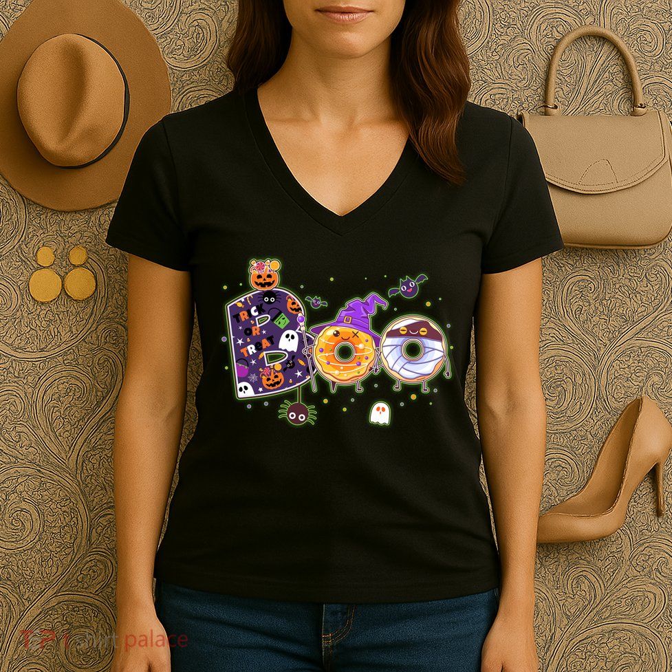 Cute Funny Halloween Boo Donuts Women's V-Neck T-Shirt