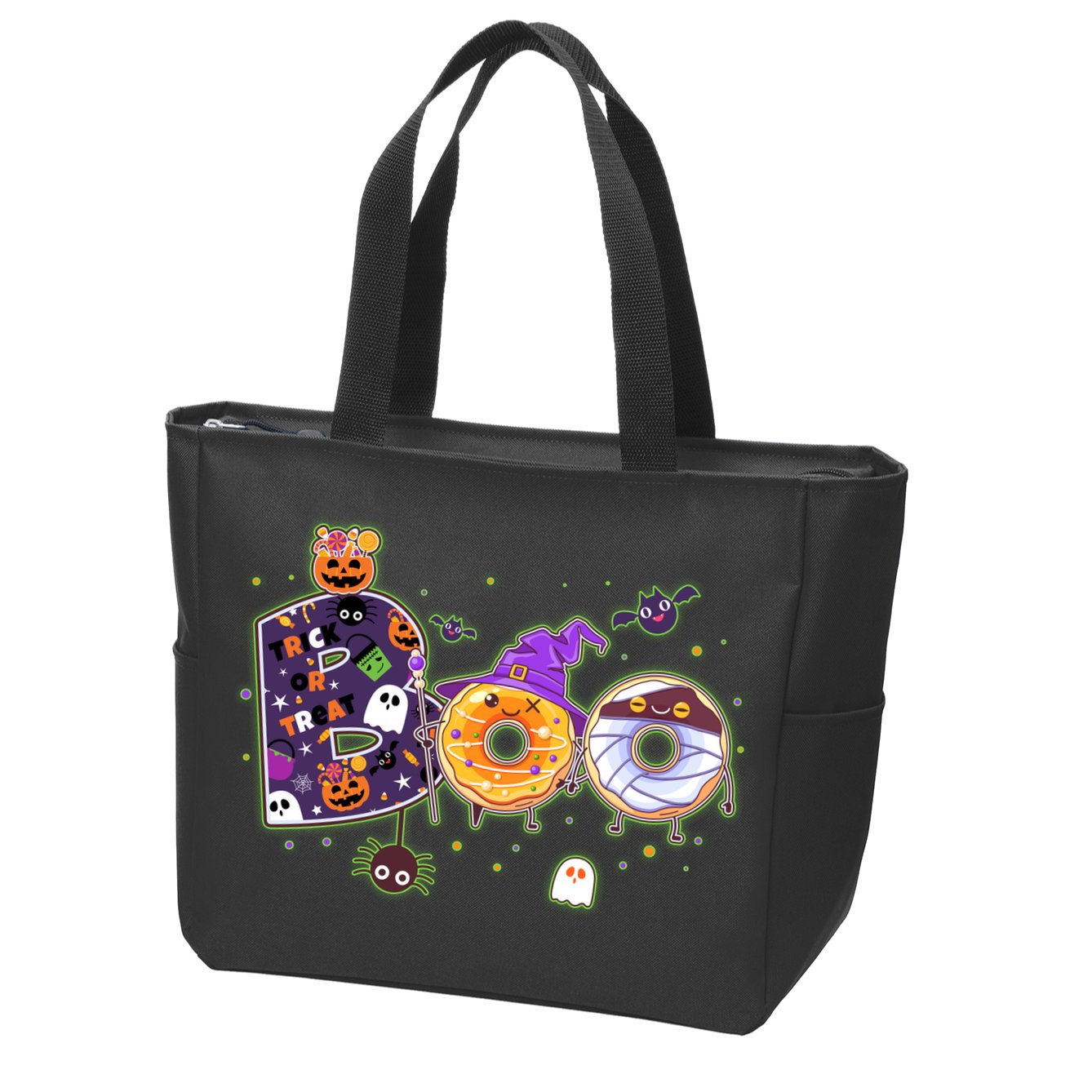 Cute Funny Halloween Boo Donuts Zip Tote Bag
