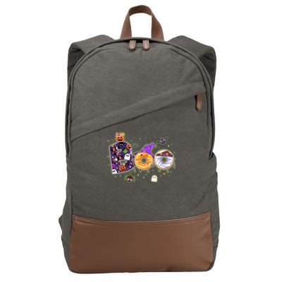 Cute Funny Halloween Boo Donuts Cotton Canvas Backpack