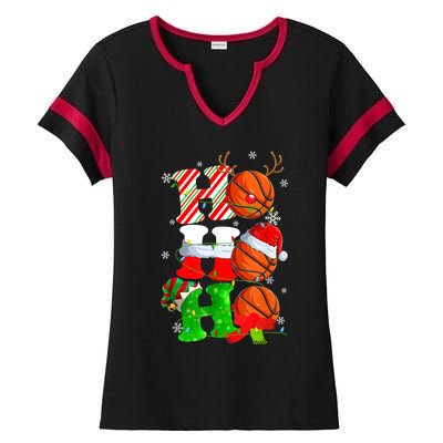 Christmas Funny Ho Ho Ho Basketball Pajama Santa Lover T Ladies Halftime Notch Neck Tee