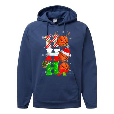 Christmas Funny Ho Ho Ho Basketball Pajama Santa Lover T Performance Fleece Hoodie