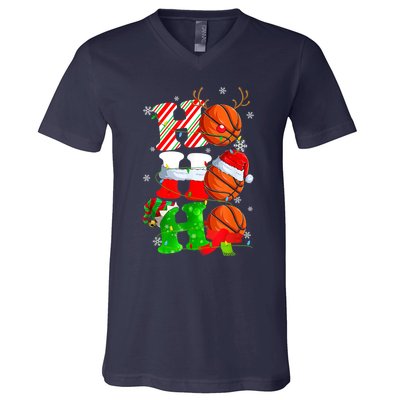 Christmas Funny Ho Ho Ho Basketball Pajama Santa Lover T V-Neck T-Shirt