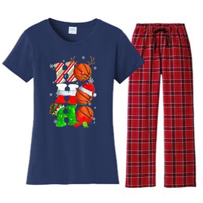 Christmas Funny Ho Ho Ho Basketball Pajama Santa Lover T Women's Flannel Pajama Set