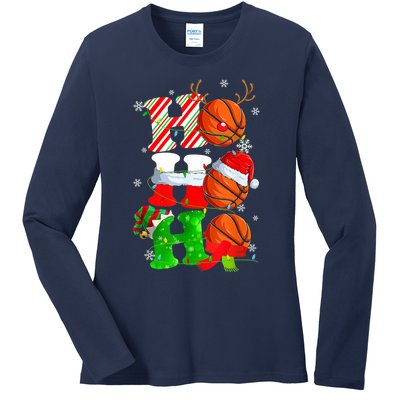 Christmas Funny Ho Ho Ho Basketball Pajama Santa Lover T Ladies Long Sleeve Shirt