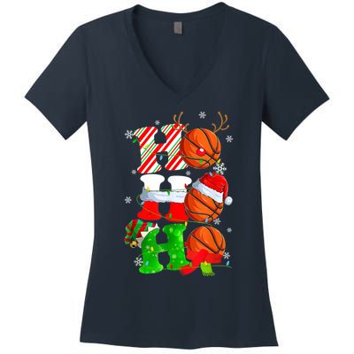 Christmas Funny Ho Ho Ho Basketball Pajama Santa Lover T Women's V-Neck T-Shirt