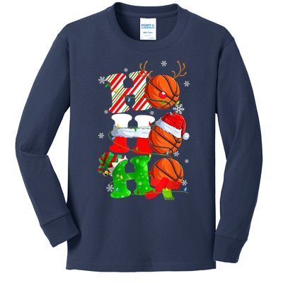 Christmas Funny Ho Ho Ho Basketball Pajama Santa Lover T Kids Long Sleeve Shirt