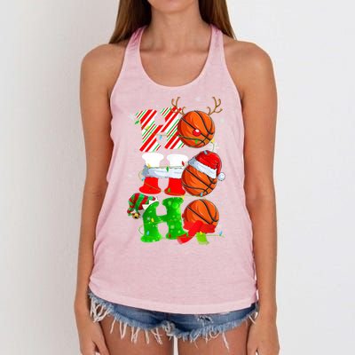 Christmas Funny Ho Ho Ho Basketball Pajama Santa Lover T Women's Knotted Racerback Tank