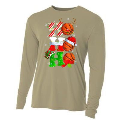 Christmas Funny Ho Ho Ho Basketball Pajama Santa Lover T Cooling Performance Long Sleeve Crew