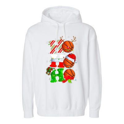 Christmas Funny Ho Ho Ho Basketball Pajama Santa Lover T Garment-Dyed Fleece Hoodie