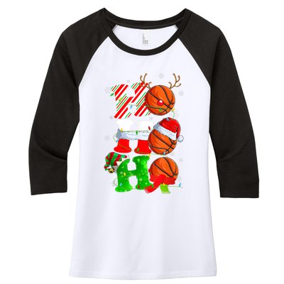 Christmas Funny Ho Ho Ho Basketball Pajama Santa Lover T Women's Tri-Blend 3/4-Sleeve Raglan Shirt