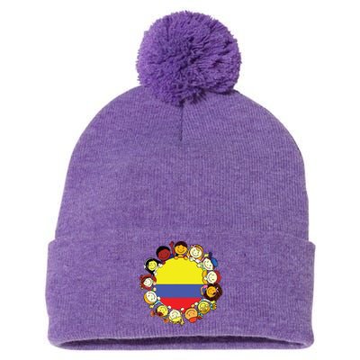 Colombia Flag Hispanic Heritage Month Colombian Pom Pom 12in Knit Beanie
