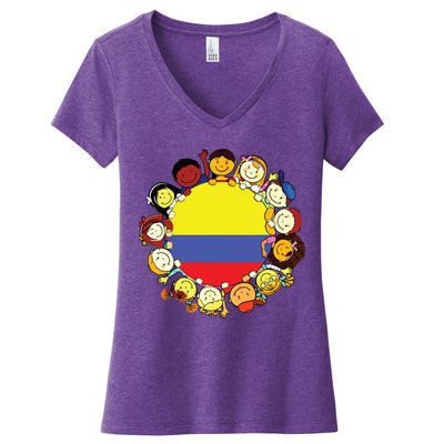 Colombia Flag Hispanic Heritage Month Colombian Women's V-Neck T-Shirt