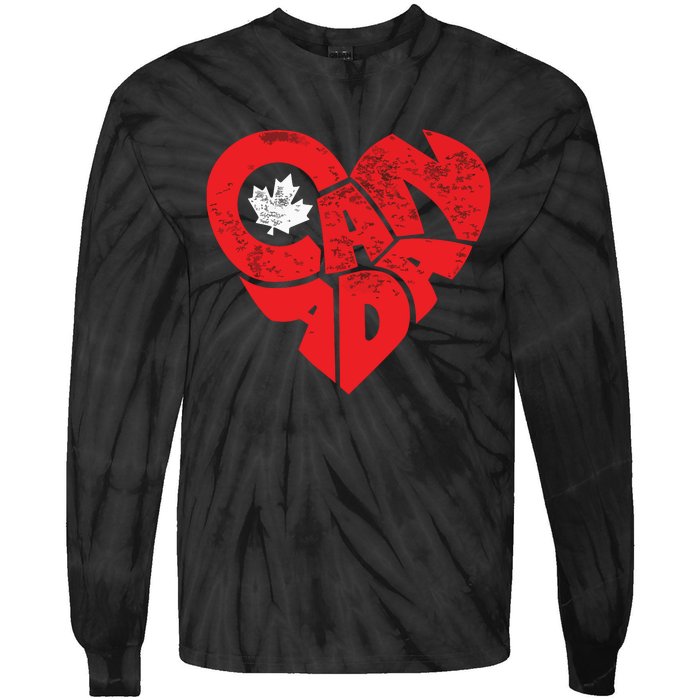 Canada Flag Heart Shirts Canadian Roots Americans Love Maple Tie-Dye Long Sleeve Shirt