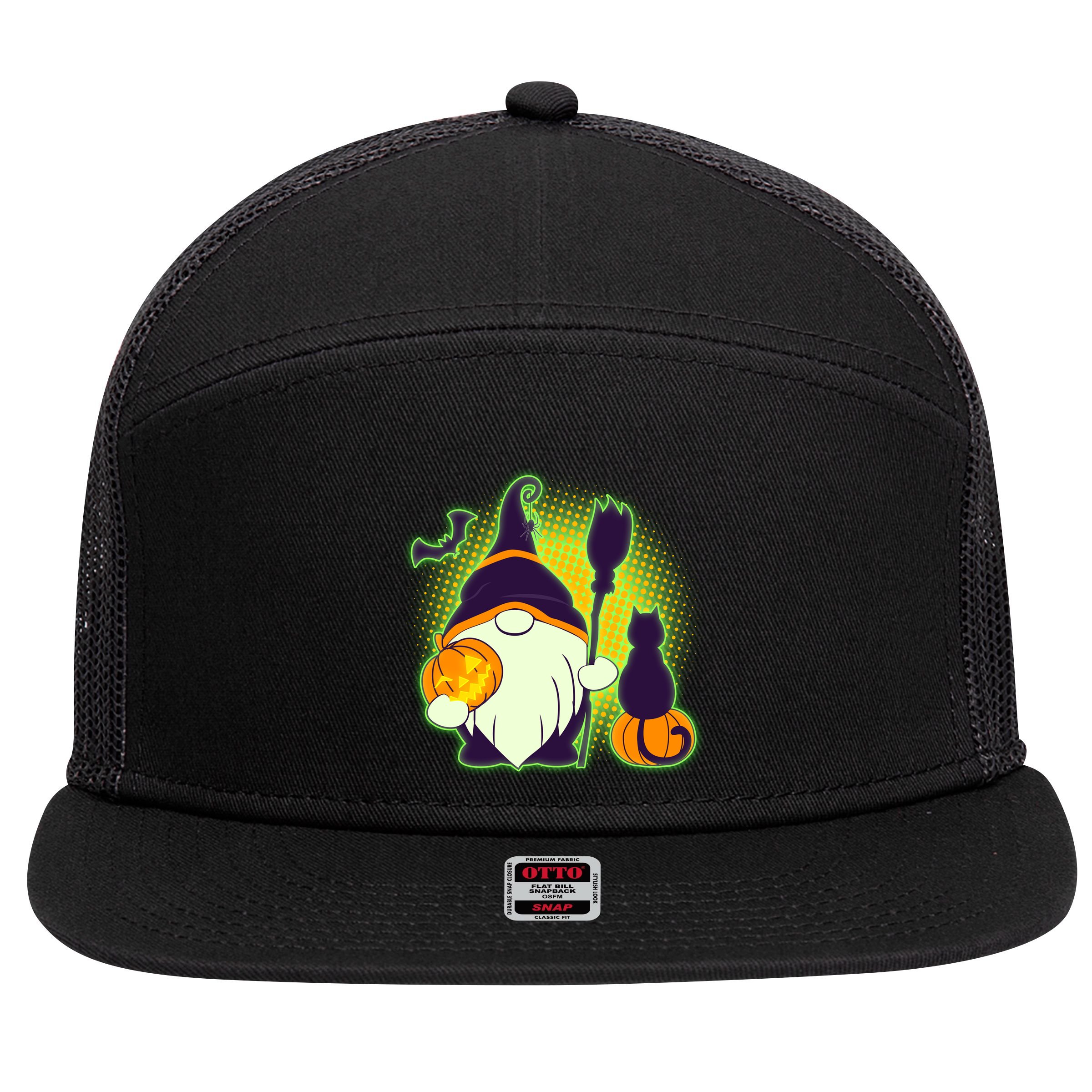 Cute Funny Halloween Gnome 7 Panel Mesh Trucker Snapback Hat