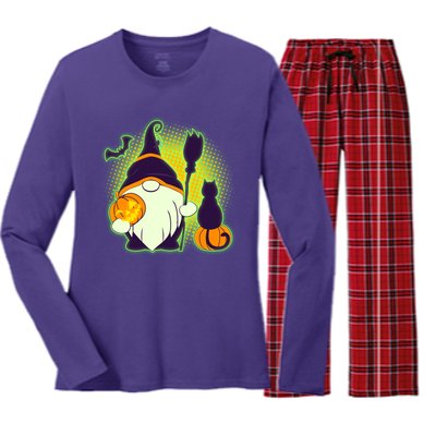 Cute Funny Halloween Gnome Women's Long Sleeve Flannel Pajama Set 