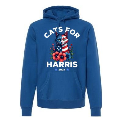 Cats For Harris American Flag President 2024 Gift Premium Hoodie