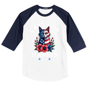 Cats For Harris American Flag President 2024 Gift Baseball Sleeve Shirt