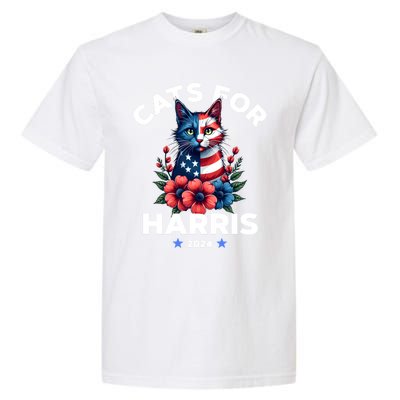 Cats For Harris American Flag President 2024 Gift Garment-Dyed Heavyweight T-Shirt