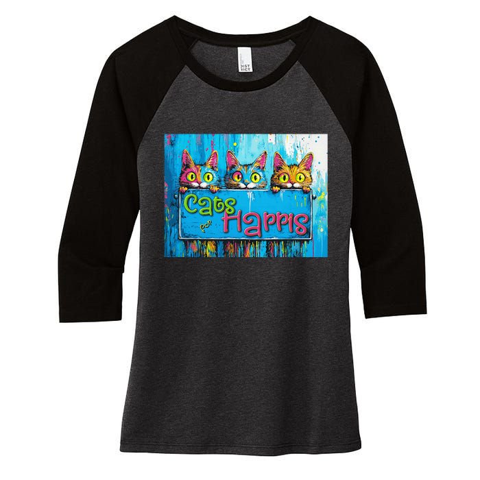 Cats For Harris Vibrant Kitten Campaign Support Women's Tri-Blend 3/4-Sleeve Raglan Shirt