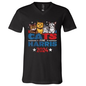 Cats For Harris 2024 Kamala Harris For President 2024 V-Neck T-Shirt