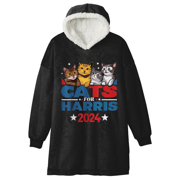 Cats For Harris 2024 Kamala Harris For President 2024 Hooded Wearable Blanket