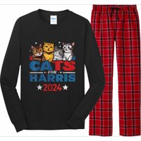 Cats For Harris 2024 Kamala Harris For President 2024 Long Sleeve Pajama Set