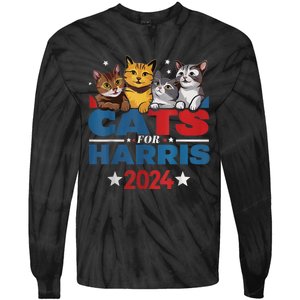 Cats For Harris 2024 Kamala Harris For President 2024 Tie-Dye Long Sleeve Shirt