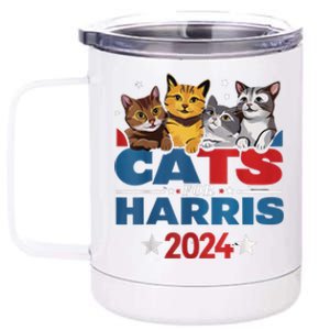 Cats For Harris 2024 Kamala Harris For President 2024 12 oz Stainless Steel Tumbler Cup