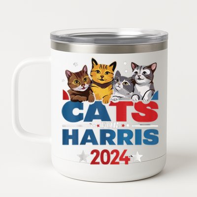 Cats For Harris 2024 Kamala Harris For President 2024 12 oz Stainless Steel Tumbler Cup