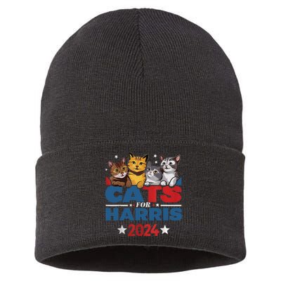 Cats For Harris 2024 Kamala Harris For President 2024 Sustainable Knit Beanie