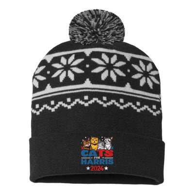 Cats For Harris 2024 Kamala Harris For President 2024 USA-Made Snowflake Beanie