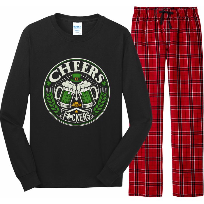 Cheers Fckers Irish Beer Drinking Saint Patricks Day Funny Funny Gift Long Sleeve Pajama Set