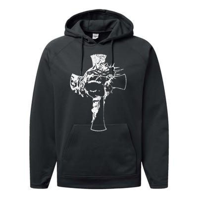 Christ Face In Cross Vintage Bible Verse Religious Performance Fleece Hoodie