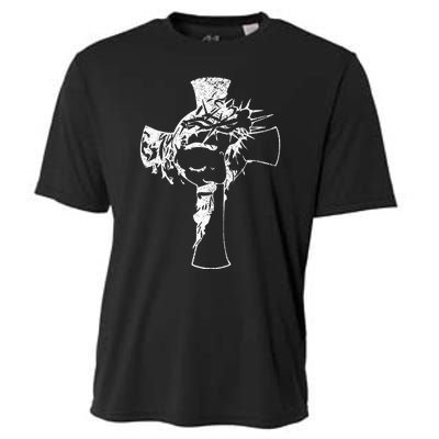 Christ Face In Cross Vintage Bible Verse Religious Cooling Performance Crew T-Shirt