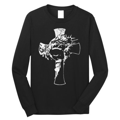 Christ Face In Cross Vintage Bible Verse Religious Long Sleeve Shirt