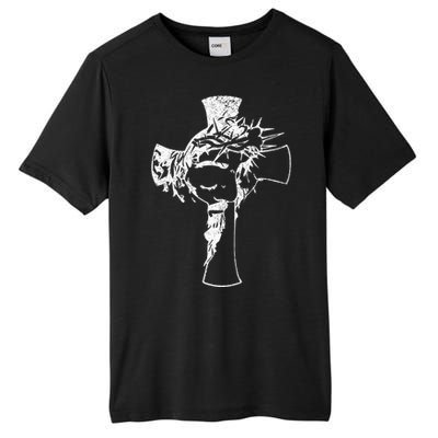 Christ Face In Cross Vintage Bible Verse Religious Tall Fusion ChromaSoft Performance T-Shirt