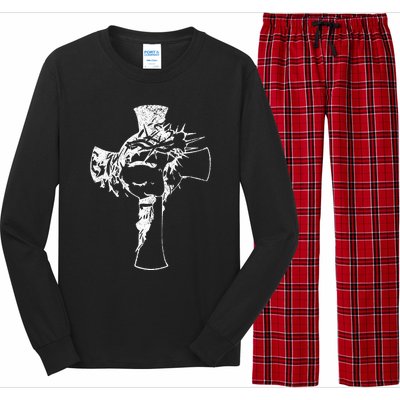 Christ Face In Cross Vintage Bible Verse Religious Long Sleeve Pajama Set