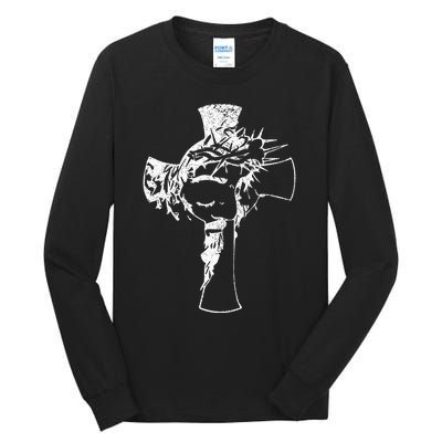 Christ Face In Cross Vintage Bible Verse Religious Tall Long Sleeve T-Shirt