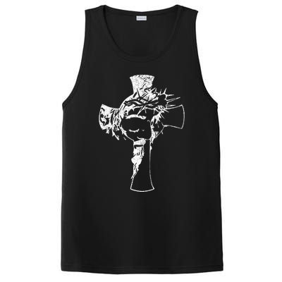 Christ Face In Cross Vintage Bible Verse Religious PosiCharge Competitor Tank